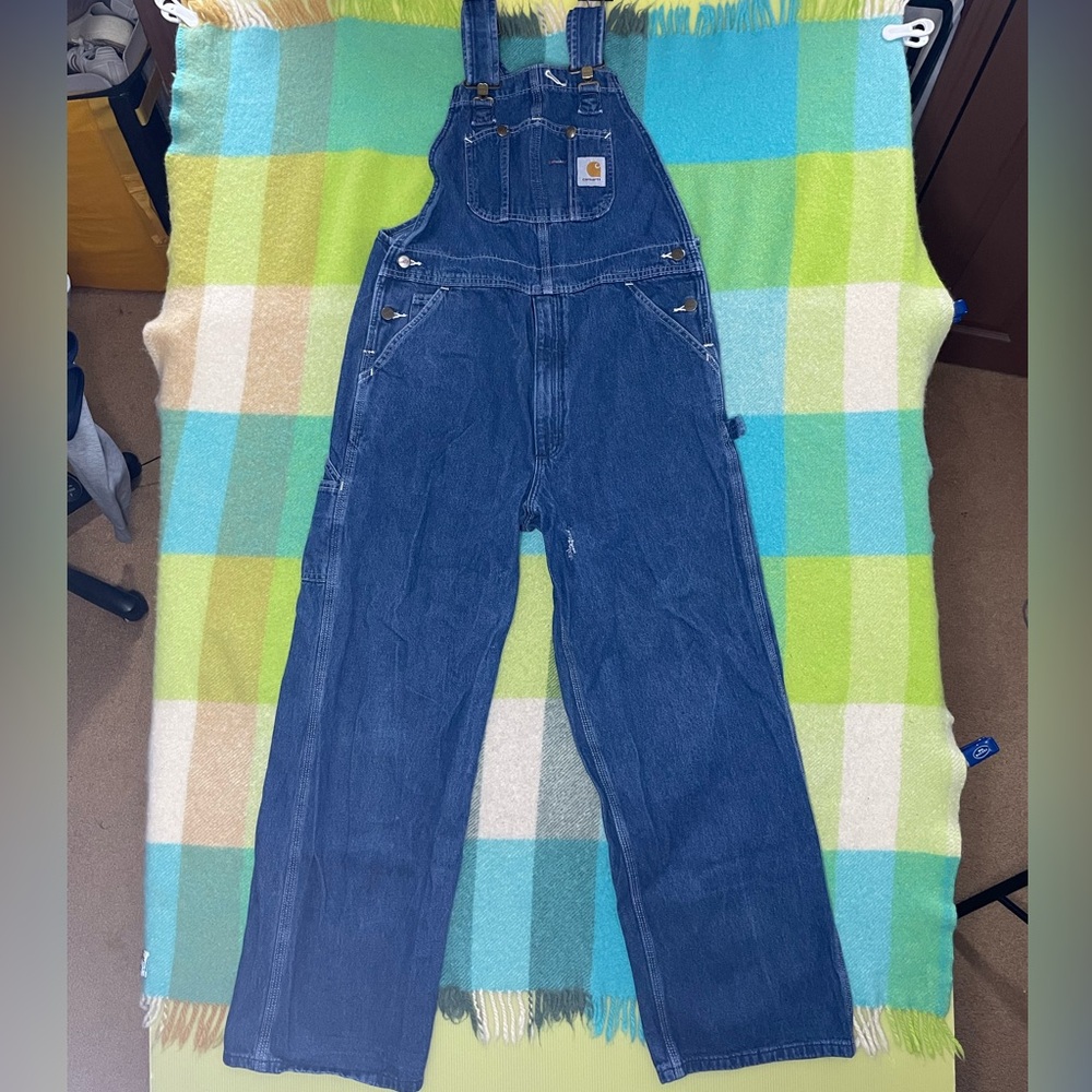 Carhartt Men's Blue Denim Distressed Overalls